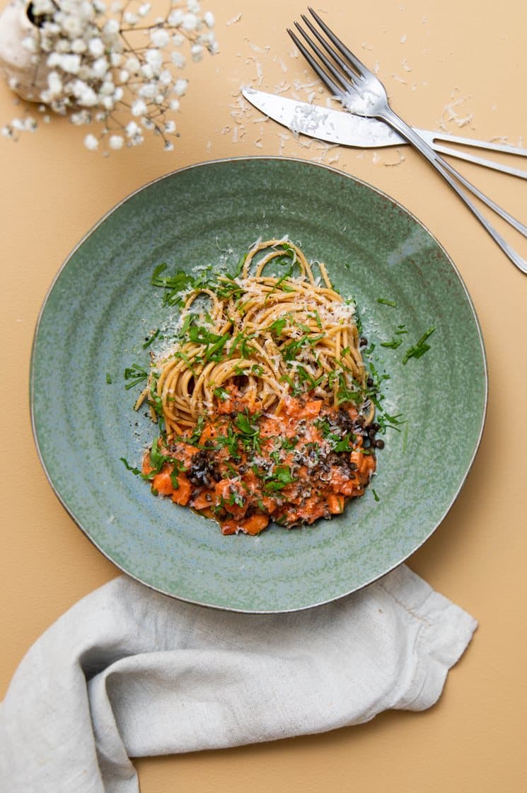 Linseragout med linguine og Tanelli ost