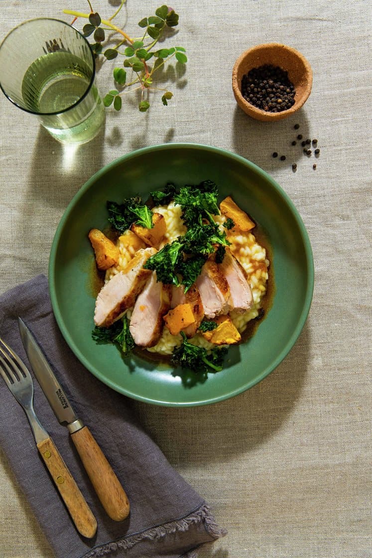 Stegt kyllingebryst med sweet potato-risotto