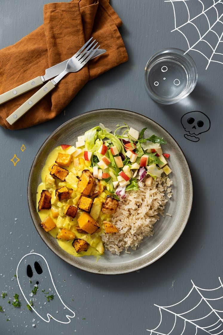 Kylling i karry med bagt butternut græskar