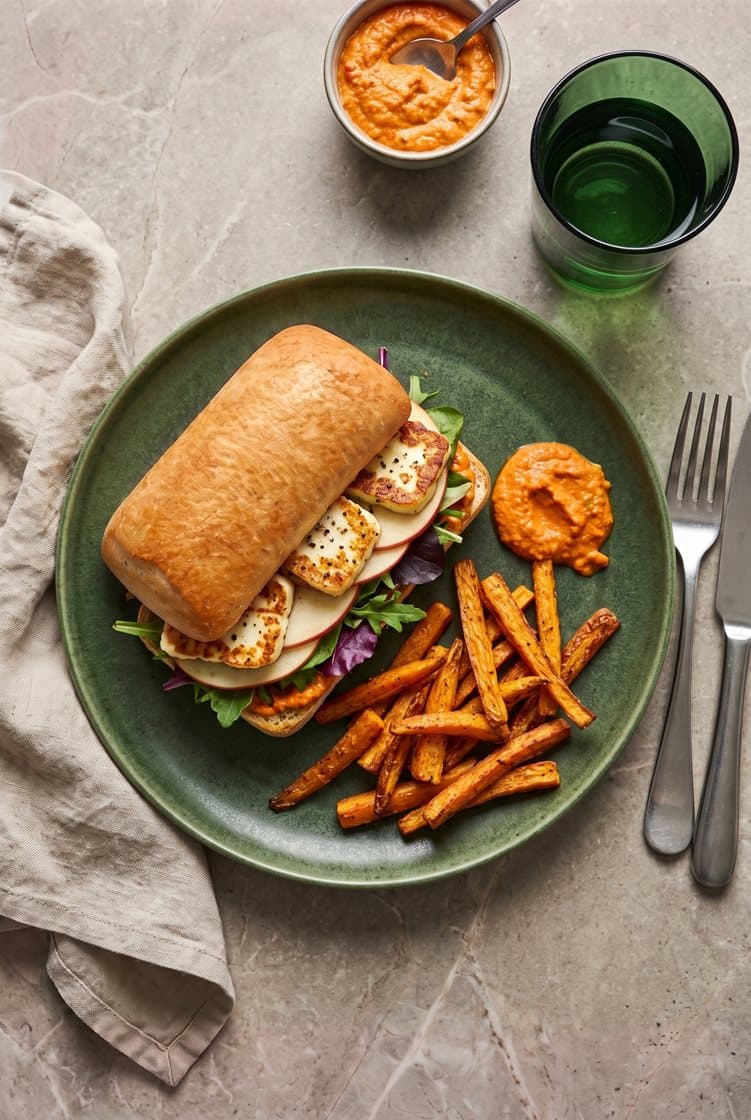 Sandwich med halloumi og ajvar-hummus