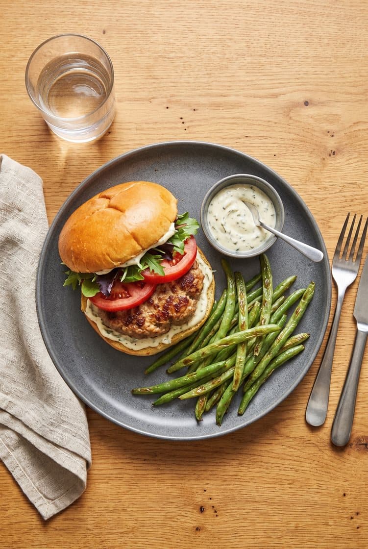 Brioche-burger med bønnefritter og estragonmayo