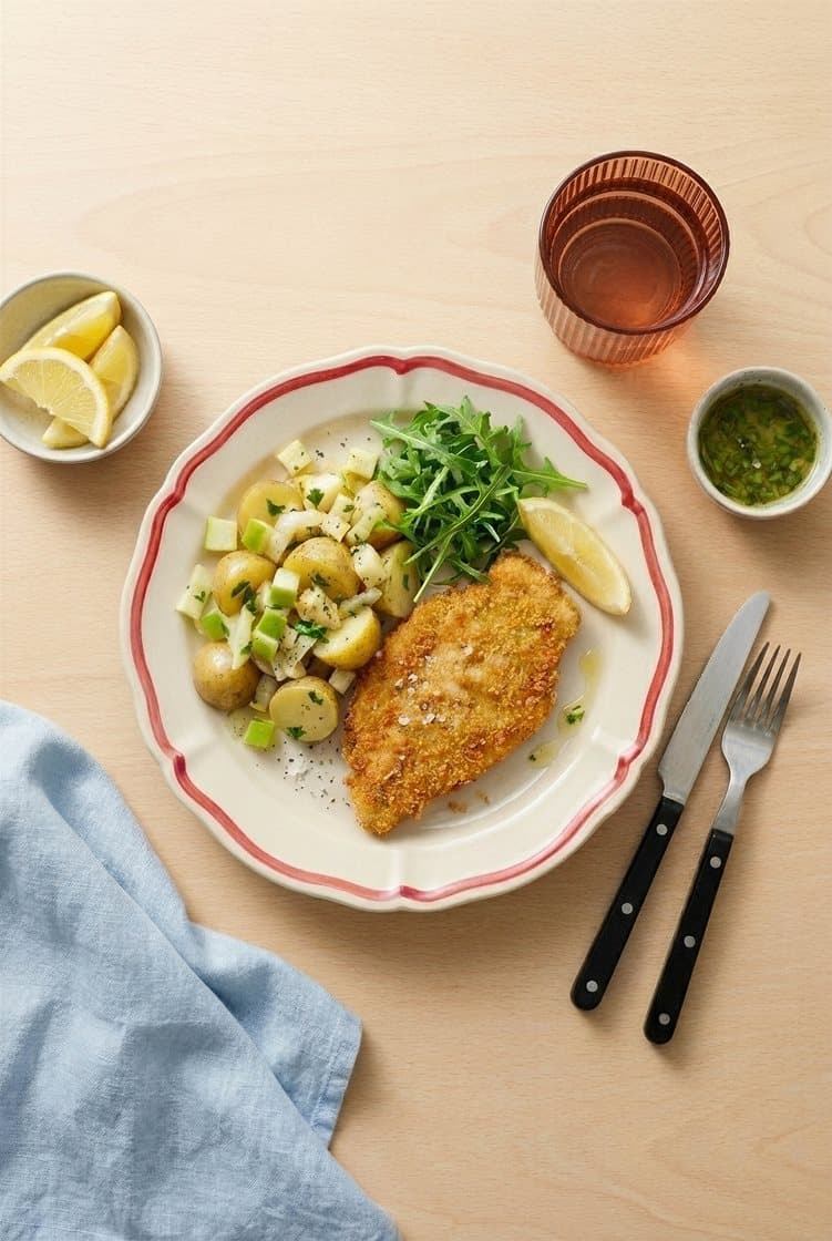 Kyllingeschnitzel med kartoffelsalat