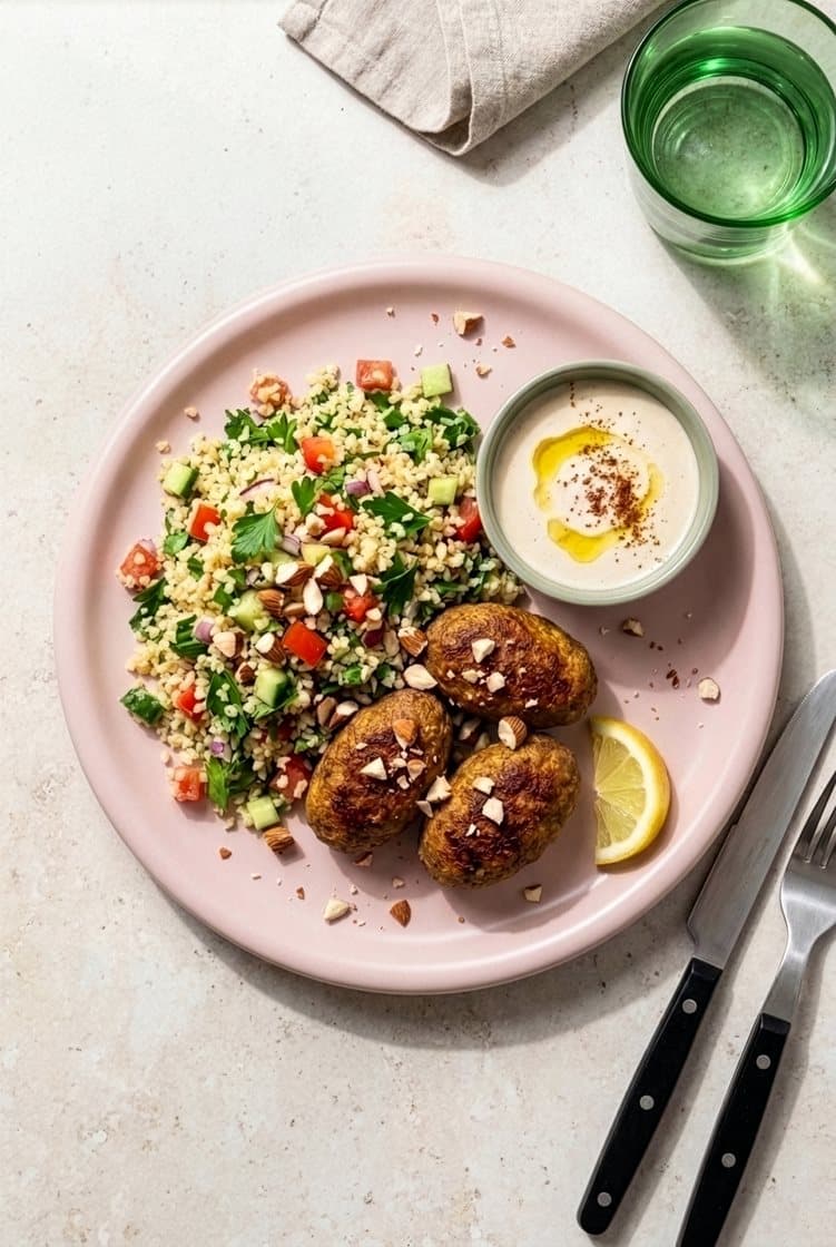 Köfte med tabouleh og tahindip