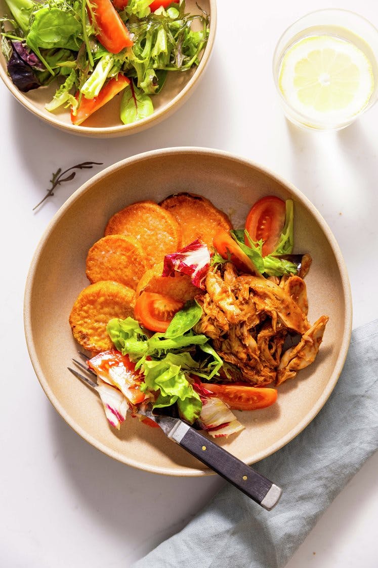 Pulled chicken med sweet potatoes